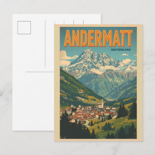 Vintage ANDERMATT skidutrustning Schweiz Schweizis Vykort
