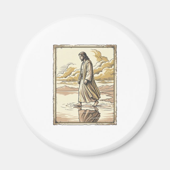 Vintage andlig vattenpromenad gravyr magnet (Framsidan)