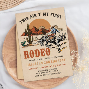 Vintage Andra Rodeo Western Cowboy 2:a födelsedage Inbjudningar
