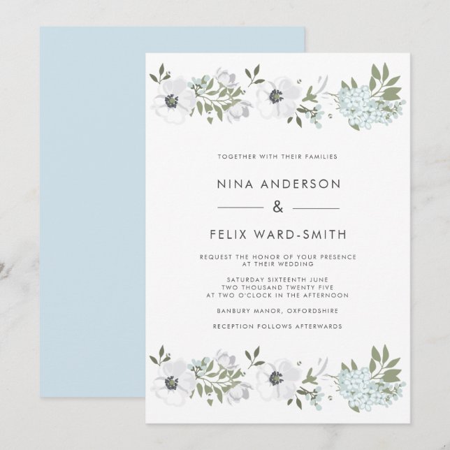 Vintage Anemone Bröllop Inbjudningar (Fram/baksida)