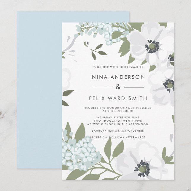 Vintage Anemone Bröllop Inbjudningar (Fram/baksida)