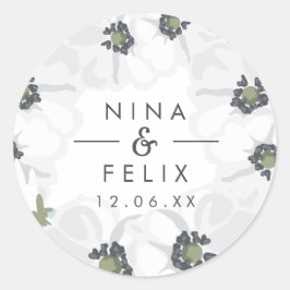 Vintage Anemone Bröllop Runt Klistermärke