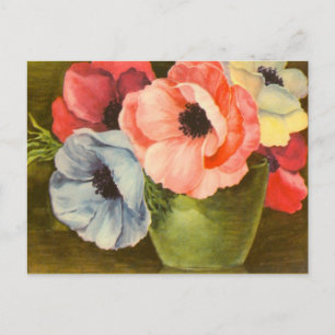 Vintage Anemones i Grönt Vas Vykort