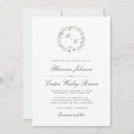 Vintage Anemonutandning Monogram Bröllop Inbjudningar