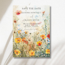 Vintage äng med vilda blommor Höstbröllop Spara Datumet