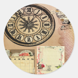 Vintage ångapunk, tar tid på, collage, victorian runt klistermärke