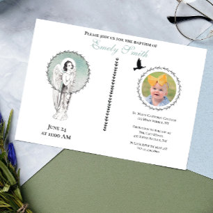Vintage Angel Christening Baptism Photo Inbjudningar