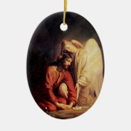 Vintage Angel Comforting Jesus Julgransprydnad Keramik