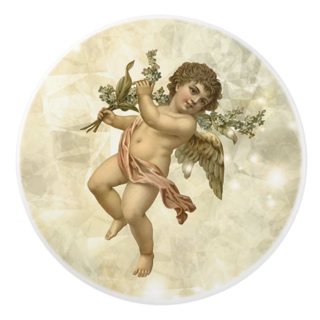 Vintage Angel Glittering Guld V1 ID136 Knopp (Framsidan)