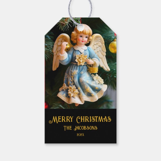 Vintage ängel jul presentetikett (Framsidan)