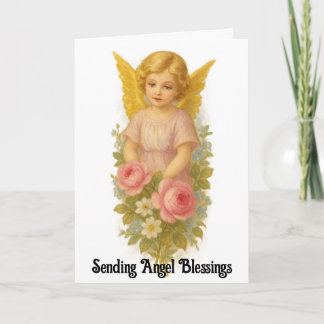 Vintage Ängel Med Blommor Födelsedagskort Kort
