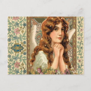 Vintage Angel med blommor Vykort