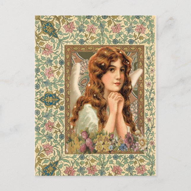 Vintage Angel med blommor Vykort (Framsida)