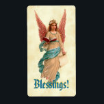 Vintage Angel med Bok Rosa Vingar Blessings Fraktsedel<br><div class="desc">Den här designen med Vintage Angel med Bok Rosa Vingar Blessings är ett sött sätt att klä upp dina julkort... eller hela året!</div>