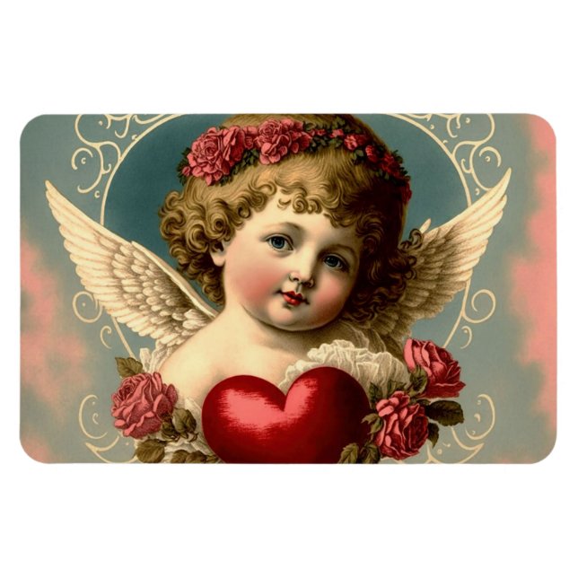 Vintage Angel med hjärtmagnet Magnet (Horisontell)