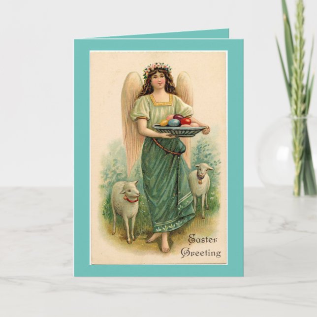 Vintage Angel med lamm Helgkort (Framsida)