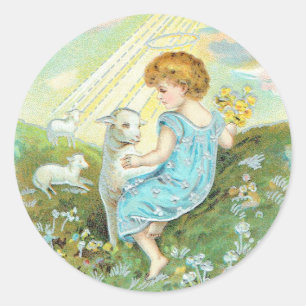 Vintage Angel med lamm Runt Klistermärke