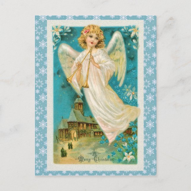 Vintage Angel med Trumpet jul Helg Vykort (Framsida)