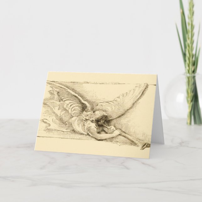 Vintage Ängel Med Trumpet Monokrom Helgkort (Framsida)