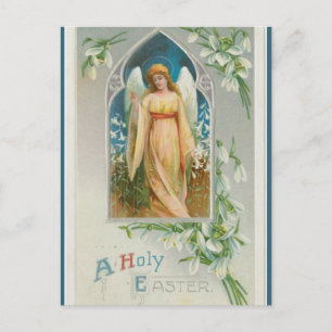 Vintage Angel med vita blommor Påsk Vykort