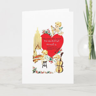 Vintage Angel Musician Valentine Day Card Helgkort