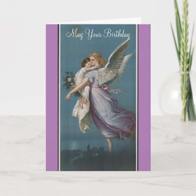 Vintage Angel och barndagskort Kort (Framsida)