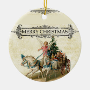 Vintage Angel Ride Horses Julgran Julgransprydnad Keramik
