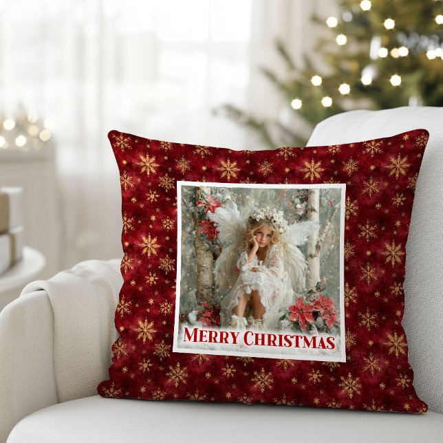 Vintage Ängel Röd Guld Jul Accent Jul  Kudde (Vintage Angel Red Gold Holiday Accent Christmas Pillow

)