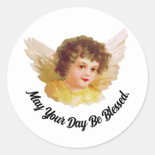 Vintage-ängel rund sticker runt klistermärke