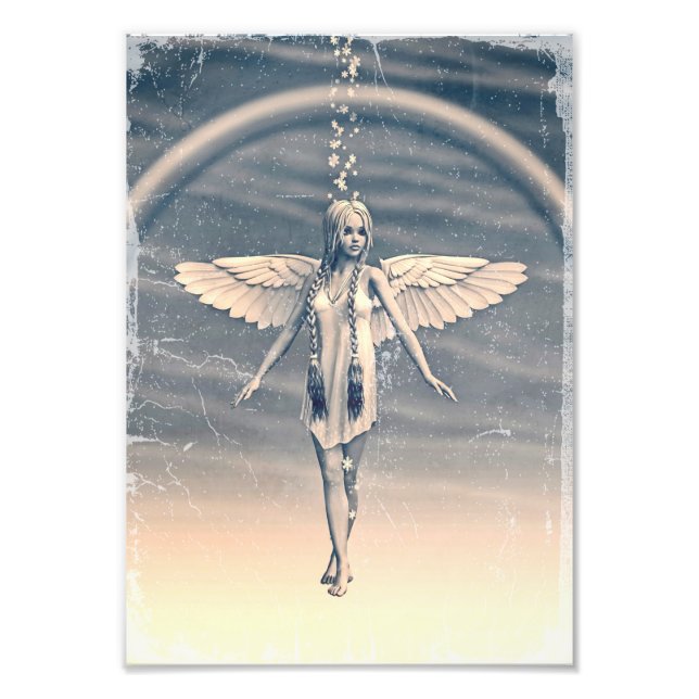 Vintage Angel under regnbågen Fototryck (Framsidan)