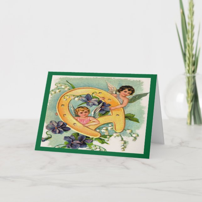 Vintage Änglar födelsedag i Tur Kort (Framsida)