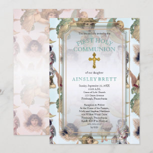Vintage Änglar Girl Boy First Heliga Communion Inbjudningar
