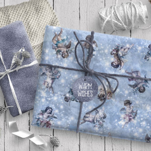 Vintage Änglar Glittering Blue ID136 Presentpapper