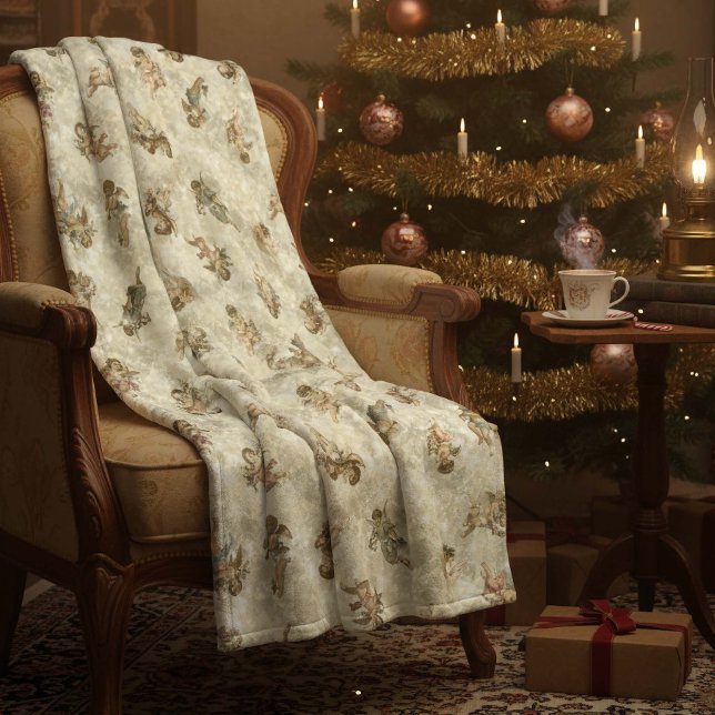 Vintage Änglar Glittering Guld ID136 Fleecefilt (Skapare uppladdad)