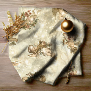 Vintage Änglar Glittering Guld ID136 Tyg