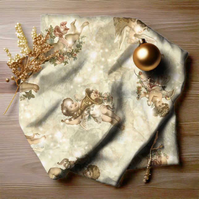 Vintage Änglar Glittering Guld ID136 Tyg (Skapare uppladdad)