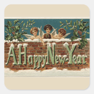 Vintage Änglar Gott Nytt År Fyrkantigt Klistermärke