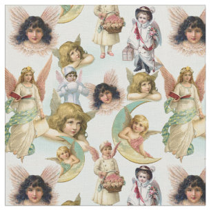 Vintage Änglar i Clouds Collage Tyg