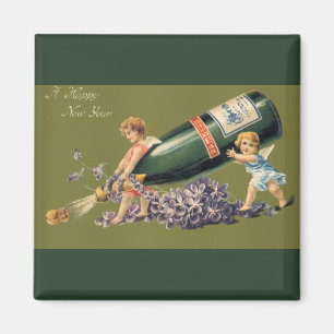 Vintage Änglar med champagne, A Gott nytt år Magnet
