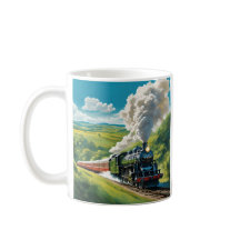 Vintage Ånglokomotiv Scenisk Illustration Mugg