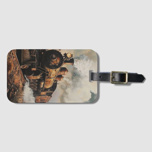 Vintage-ångmaskinståget bagageetikett bagagebricka (Framsida horisontal)