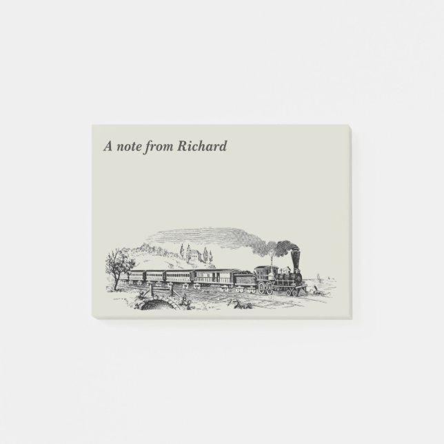 Vintage ångmotor Tåg Teckning Post-it Block (Framsida)