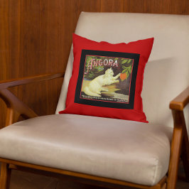 Vintage Angora White Cat Citrus Fruit Label Kudde