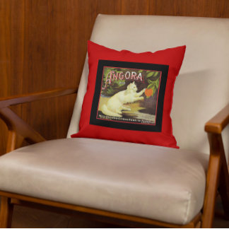 Vintage Angora White Cat Citrus Fruit Label Kudde