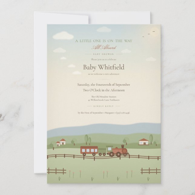 Vintage ångtåg Baby Shower-inbjudan (Framsida)