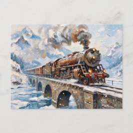 Vintage ångtåg snöberg oljemålning vykort