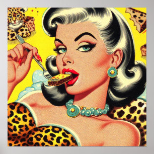 Vintage Animal Print Girl Poster