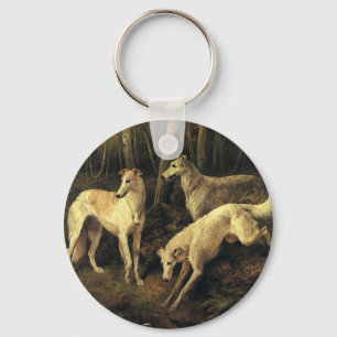 Vintage Animals, Greyhound Hunting Hundar in Fores Nyckelring
