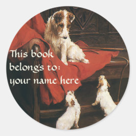 Vintage Animals Jack Russel Terrier Hundar Bookpla Runt Klistermärke