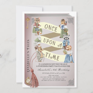 Vintage Animals Storybook Girl Birthday Inbjudningar